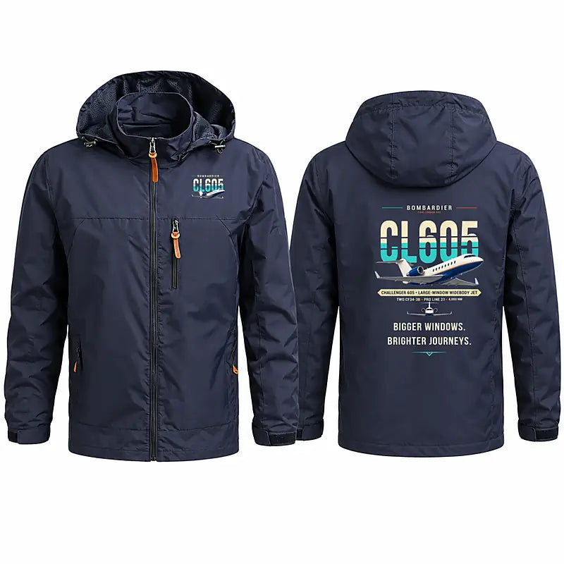 Bombardier Challenger 605 Stylish Jackets - Hooded Windbreaker - Original - Navy Blue