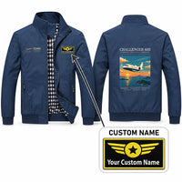 Thumbnail for Bombardier Challenger 605 Stylish Jackets - Stand Collar - Poster + Name - Navy Blue