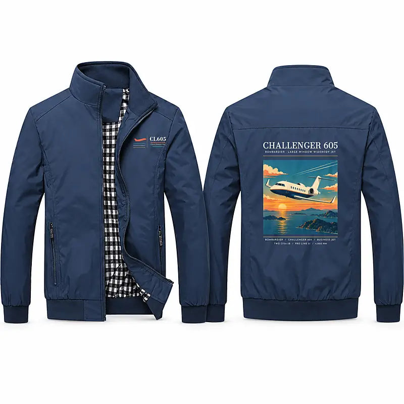 Bombardier Challenger 605 Stylish Jackets - Stand Collar - Poster - Navy Blue