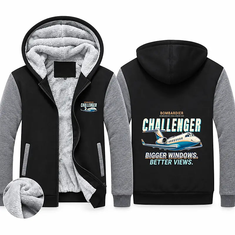 Bombardier Challenger 605 Zipped Sweatshirts - Cartoon - Black & Gray