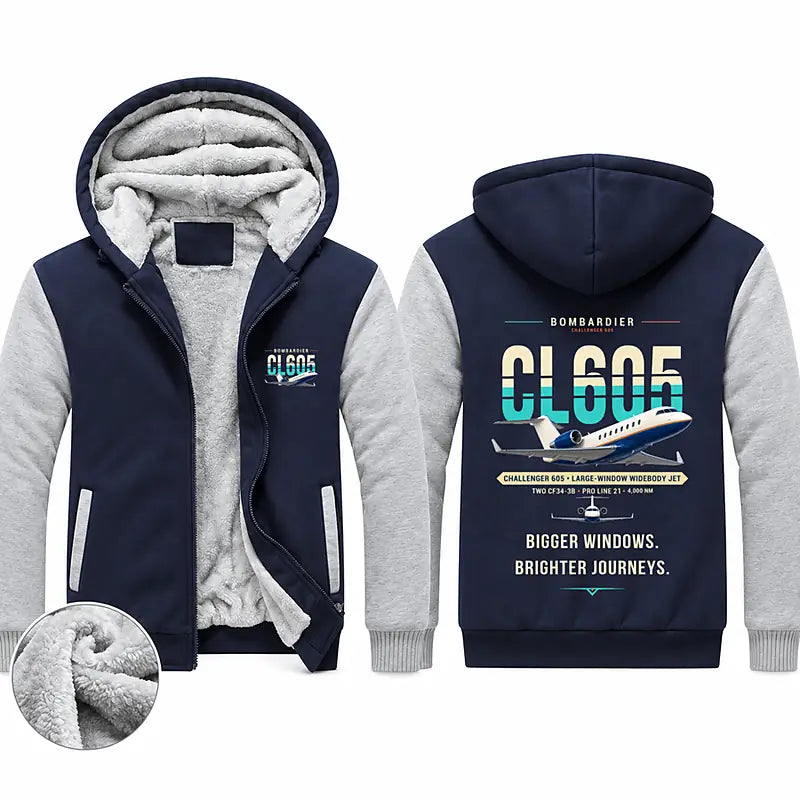 Bombardier Challenger 605 Zipped Sweatshirts - Original - Navy & Gray