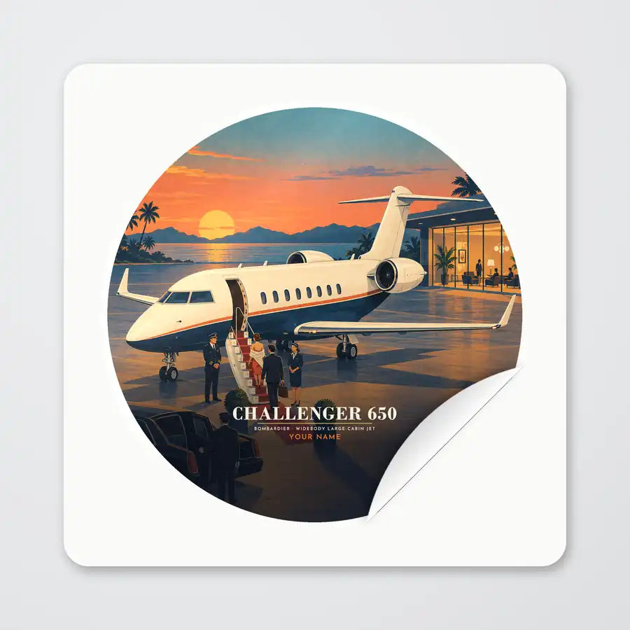 Bombardier Challenger 650 - 3D + Name - Circle Sticker - Peel