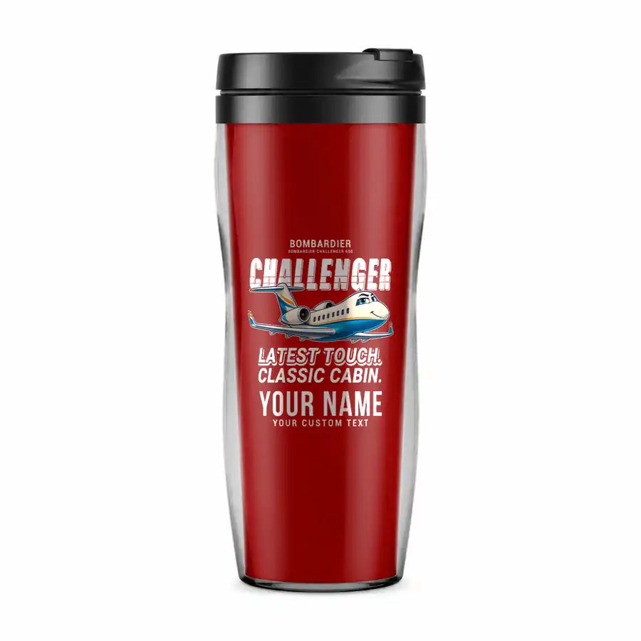 Bombardier Challenger 650 - Cartoon + Name - Plastic (No Holder) - Red