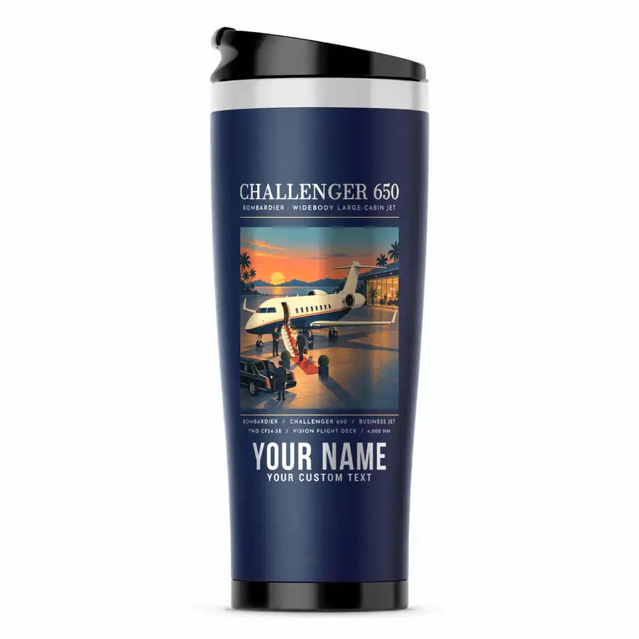 Bombardier Challenger 650 - Poster + Name - Stainless Steel (No Holder) - Dark Blue