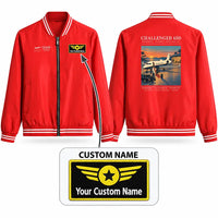 Thumbnail for Bombardier Challenger 650 Stylish Jackets - Baseball Collar - Poster + Name - Red