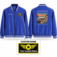 Thumbnail for Bombardier Challenger 650 Stylish Jackets - Baseball Collar - Poster + Name - Royal Blue