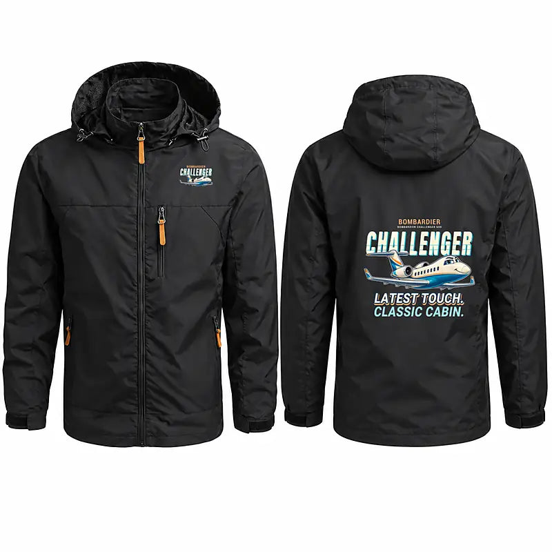 Bombardier Challenger 650 Stylish Jackets - Hooded Windbreaker - Cartoon - Black