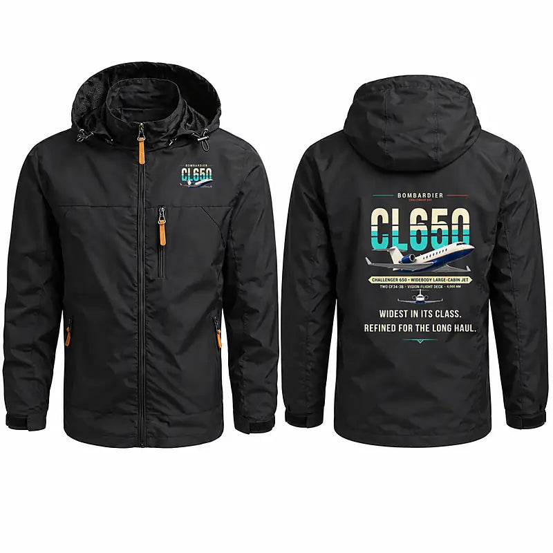 Bombardier Challenger 650 Stylish Jackets - Hooded Windbreaker - Original - Black