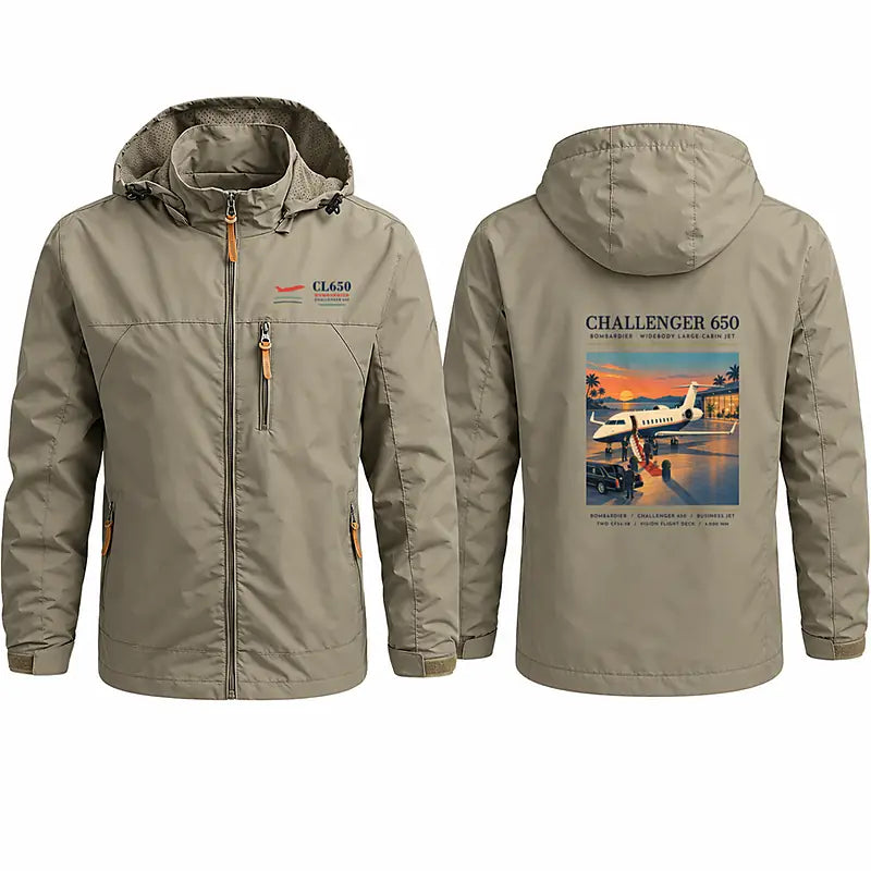 Bombardier Challenger 650 Stylish Jackets - Hooded Windbreaker - Poster - Khaki