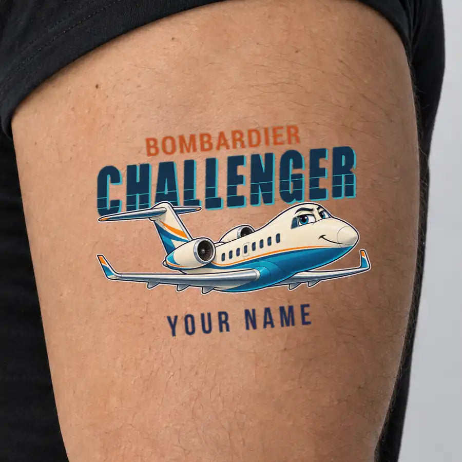 Bombardier Challenger 650 - Tattoo - Cartoon + Name - Man