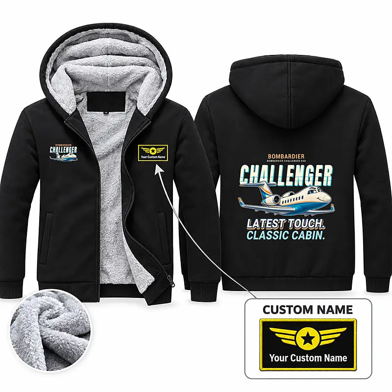 Bombardier Challenger 650 Zipped Sweatshirts - Cartoon + Name - Black