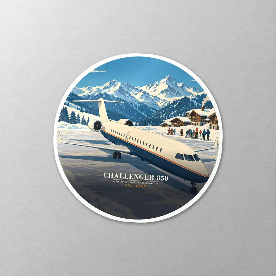 Bombardier Challenger 850 - 3D + Name - Circle Sticker - Close-up