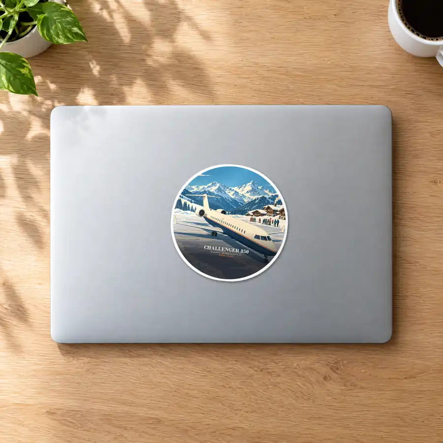 Bombardier Challenger 850 - 3D + Name - Circle Sticker - MacBook