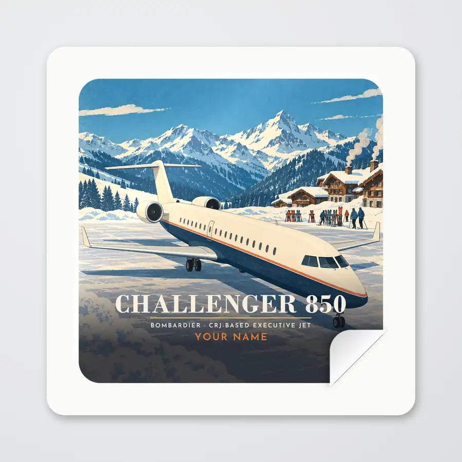 Bombardier Challenger 850 - 3D + Name - Square Sticker - Peel