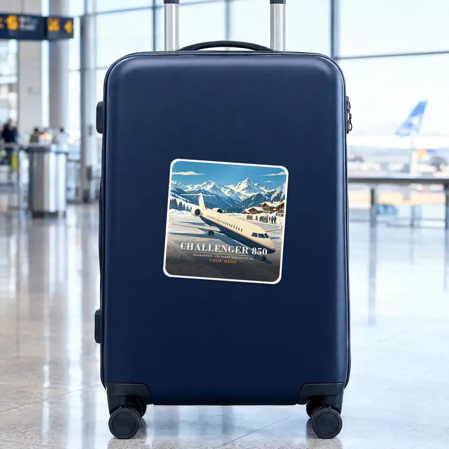 Bombardier Challenger 850 - 3D + Name - Square Sticker - Suitcase