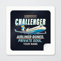 Thumbnail for Bombardier Challenger 850 - Cartoon + Name - Square Sticker - Peel