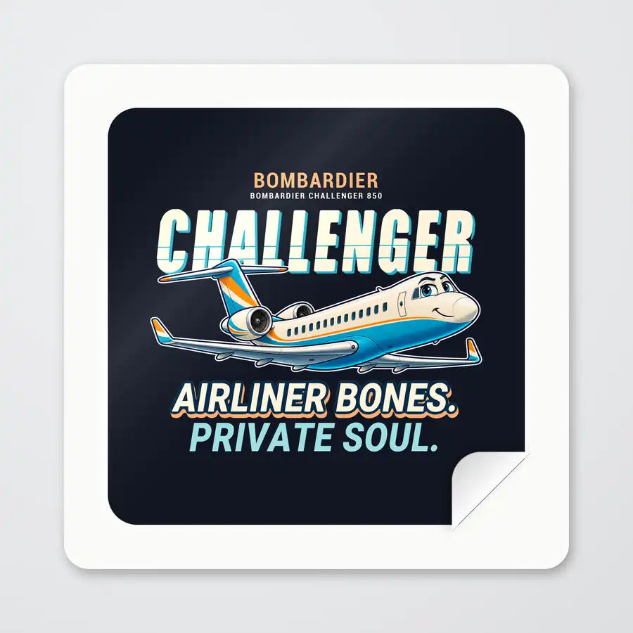 Bombardier Challenger 850 - Cartoon - Square Sticker - Peel