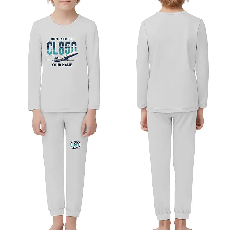 Bombardier Challenger 850 - Children Pajamas - Original Chest + Name - Light Gray