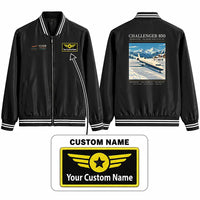 Thumbnail for Bombardier Challenger 850 Stylish Jackets - Baseball Collar - Poster + Name - Black