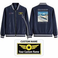 Thumbnail for Bombardier Challenger 850 Stylish Jackets - Baseball Collar - Poster + Name - Navy Blue