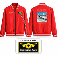 Thumbnail for Bombardier Challenger 850 Stylish Jackets - Baseball Collar - Poster + Name - Red