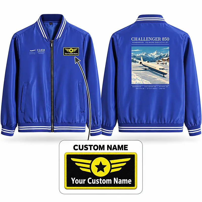 Bombardier Challenger 850 Stylish Jackets - Baseball Collar - Poster + Name - Royal Blue