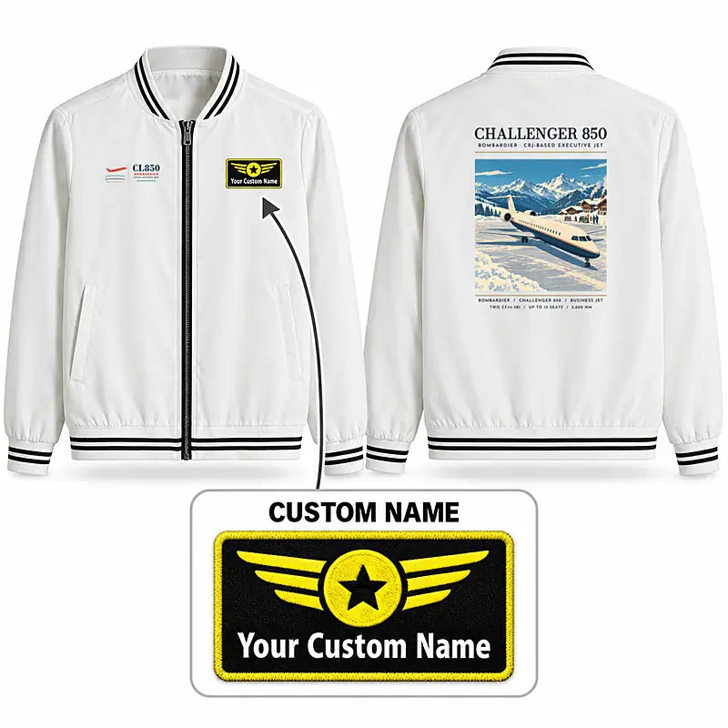 Bombardier Challenger 850 Stylish Jackets - Baseball Collar - Poster + Name - White