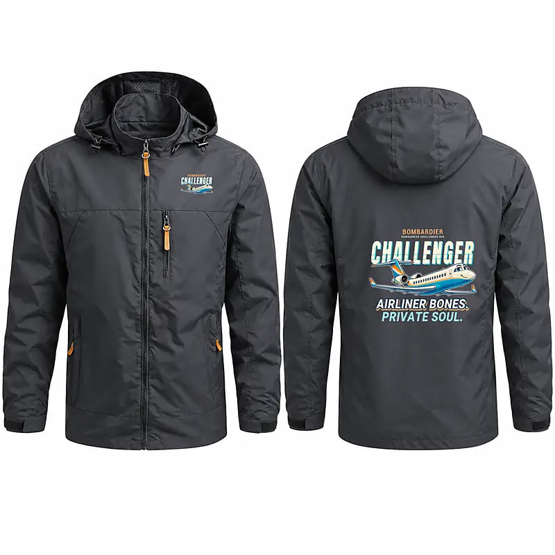 Bombardier Challenger 850 Stylish Jackets - Hooded Windbreaker - Cartoon - Charcoal