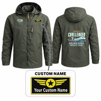 Thumbnail for Bombardier Challenger 850 Stylish Jackets - Hooded Windbreaker - Cartoon + Name - Olive Green