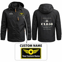Thumbnail for Bombardier Challenger 850 Stylish Jackets - Hooded Windbreaker - Heritage + Name - Black