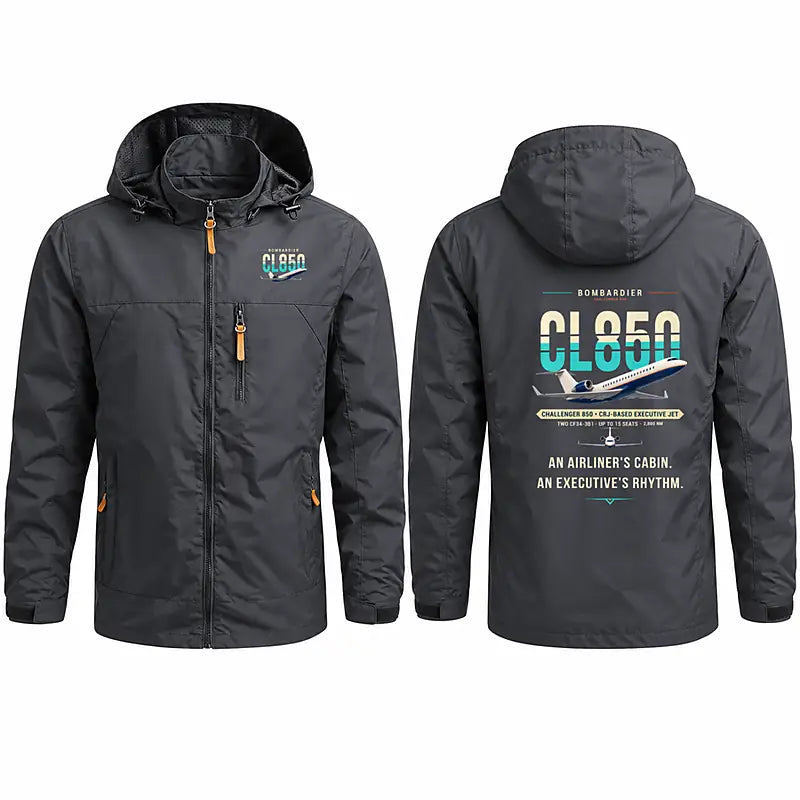 Bombardier Challenger 850 Stylish Jackets - Hooded Windbreaker - Original - Charcoal