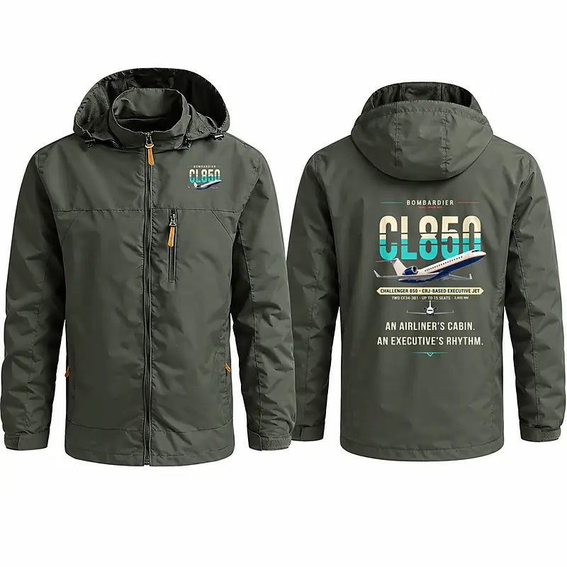 Bombardier Challenger 850 Stylish Jackets - Hooded Windbreaker - Original - Olive Green