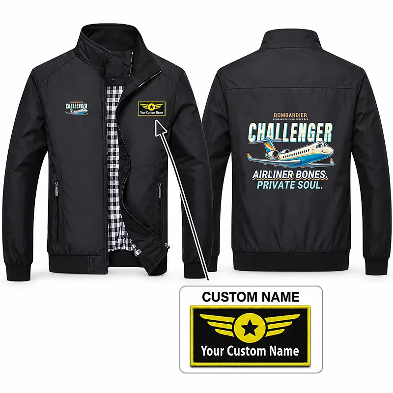 Bombardier Challenger 850 Stylish Jackets - Stand Collar - Cartoon + Name - Black