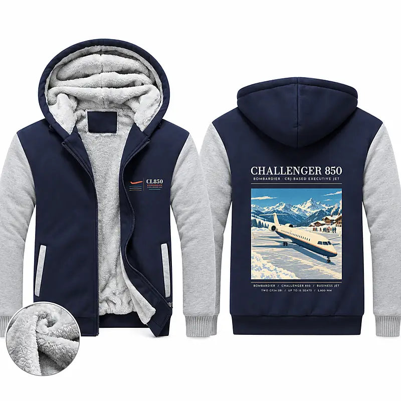 Bombardier Challenger 850 Zipped Sweatshirts - Poster - Navy & Gray
