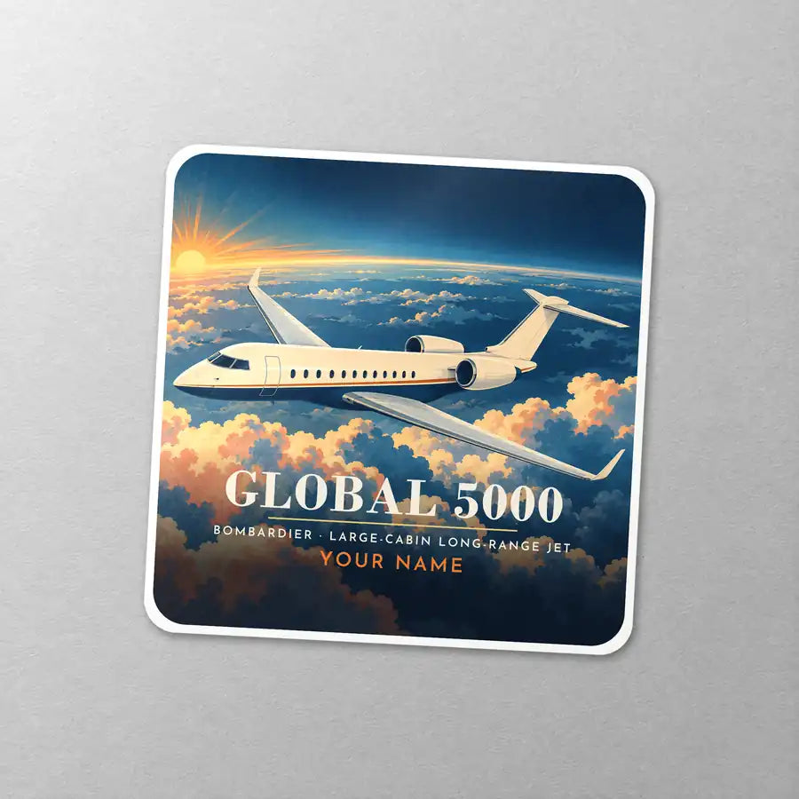 Bombardier Global 5000 - 3D + Name - Square Sticker - Close-up