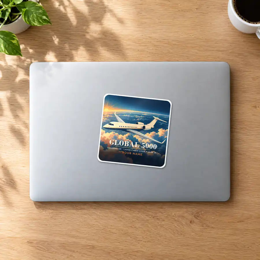 Bombardier Global 5000 - 3D + Name - Square Sticker - MacBook