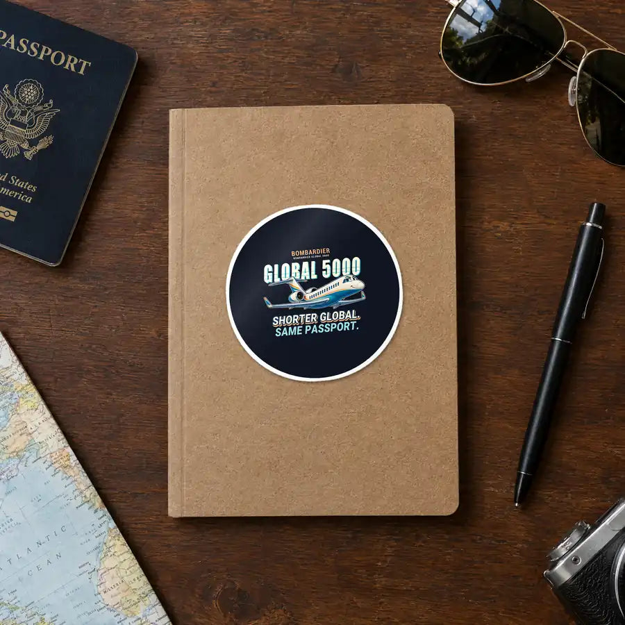 Bombardier Global 5000 - Cartoon - Circle Sticker - Notebook