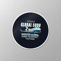 Thumbnail for Bombardier Global 5000 - Cartoon + Name - Circle Sticker - Close-up