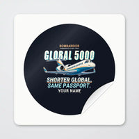 Thumbnail for Bombardier Global 5000 - Cartoon + Name - Circle Sticker - Peel