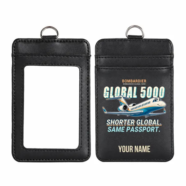 Bombardier Global 5000 - Cartoon - ID Card Holder - Black + Name