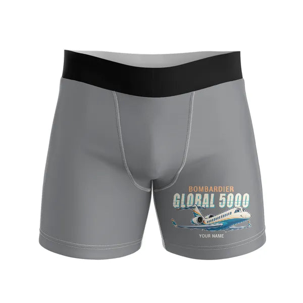 Bombardier Global 5000 - Men Boxers - Cartoon + Name - Gray