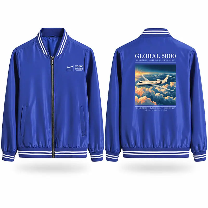 Bombardier Global 5000 Stylish Jackets - Baseball Collar - Poster - Royal Blue