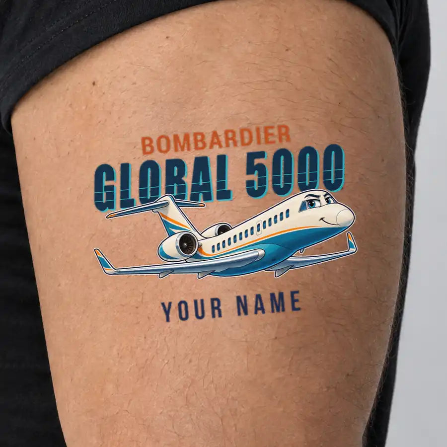 Bombardier Global 5000 - Tattoo - Cartoon + Name - Man
