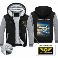 Thumbnail for Bombardier Global 5000 Zipped Sweatshirts - Poster + Name - Black & Gray