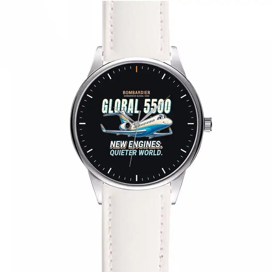 Bombardier Global 5500 - Cartoon - Leather Strap - White Leather Strap
