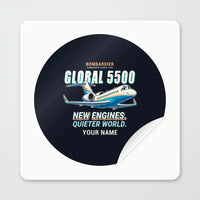 Thumbnail for Bombardier Global 5500 - Cartoon + Name - Circle Sticker - Peel