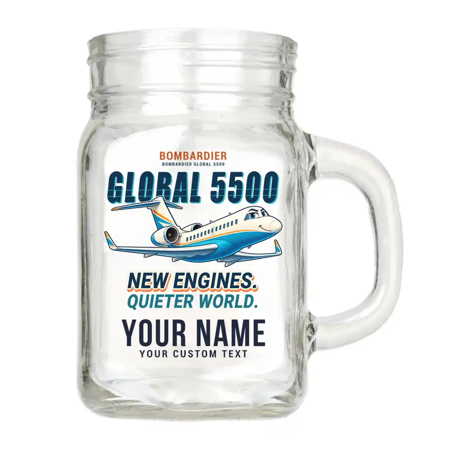 Bombardier Global 5500 - Cartoon + Name - Cocktail Glass (Mason Jar)