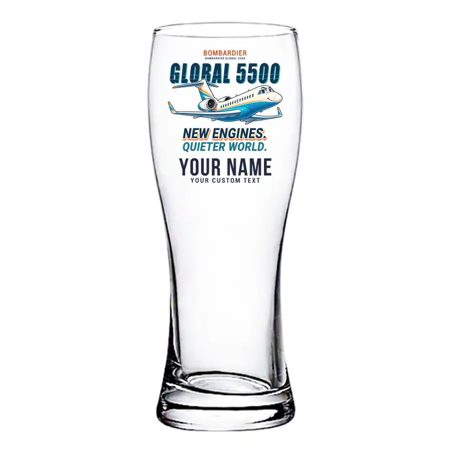 Bombardier Global 5500 - Cartoon + Name - Pilsner Beer Glass