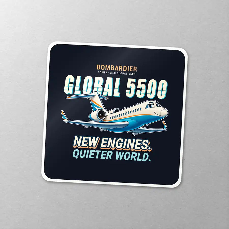 Bombardier Global 5500 - Cartoon - Square Sticker - Close-up