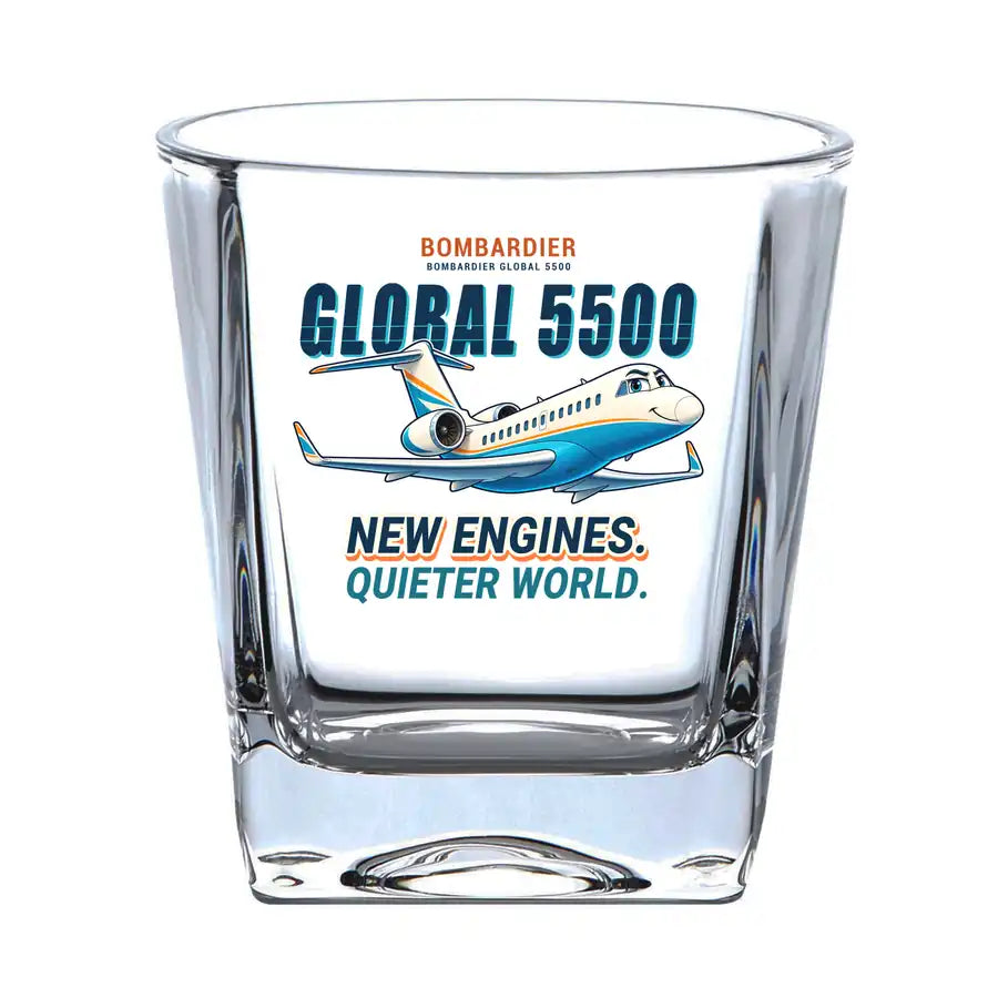 Bombardier Global 5500 - Cartoon - Whiskey Glass